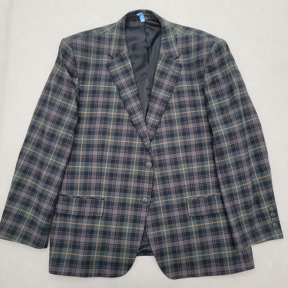 Hagger 46S yellow green plaid tartan cotton stretch Sport Coat Blazer Jacket